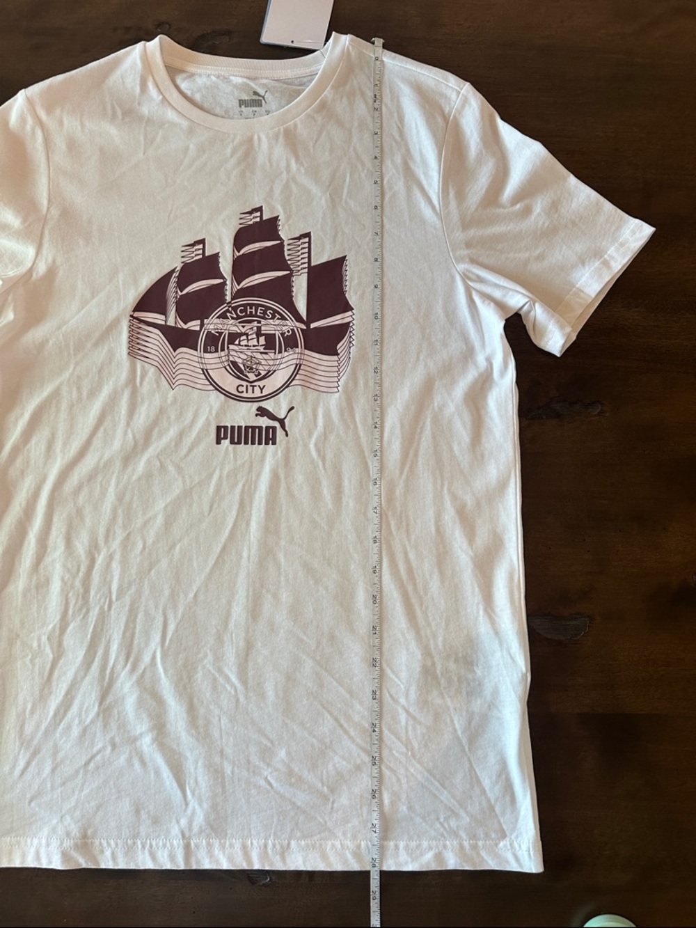 Puma Manchester City FC Large Crest T-Shirt White/Burgundy Ship Graphic Size S - Picture 14 of 16